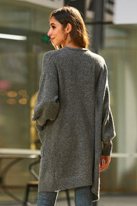 Drop Shoulder Ribbed Trim Open Front Cardigan