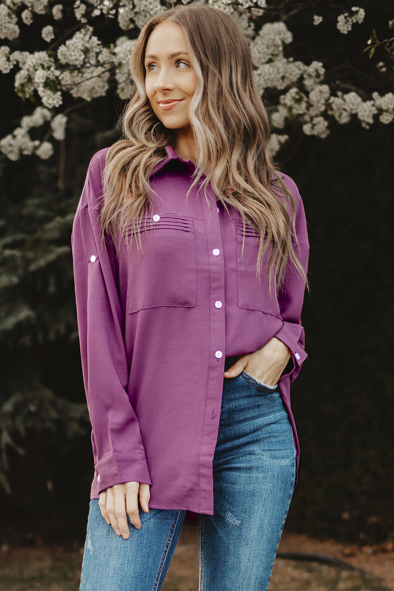 Button-Up Roll-Tab Sleeve Shirt