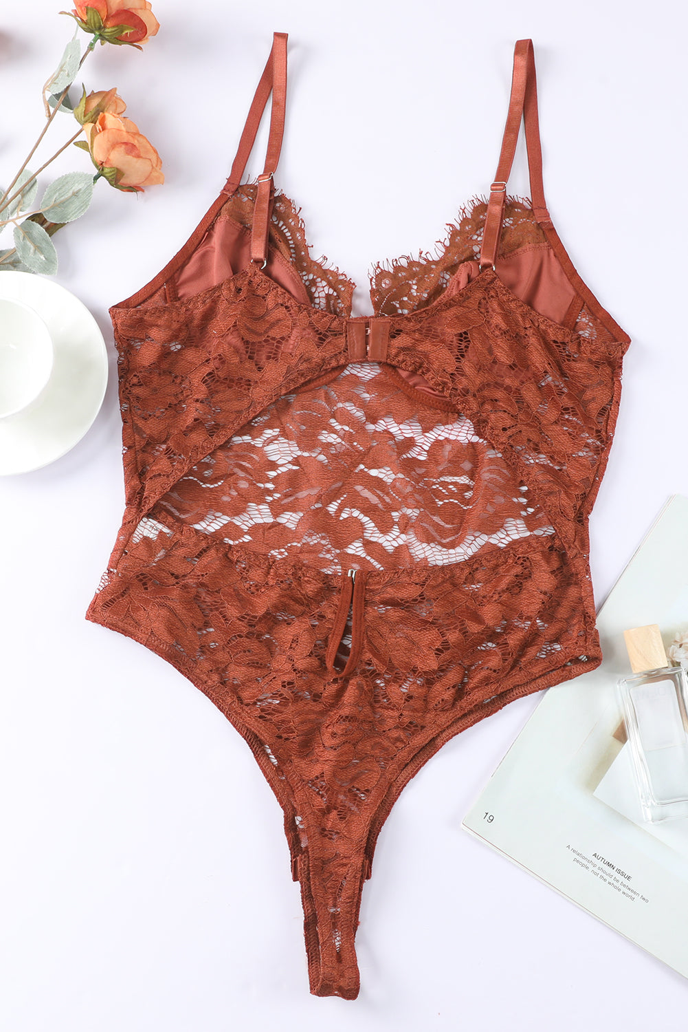 Lace Spaghetti Straps Cutout Bodysuit