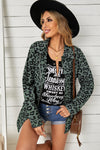 Leopard Drawstring Waist Jacket with Pockets