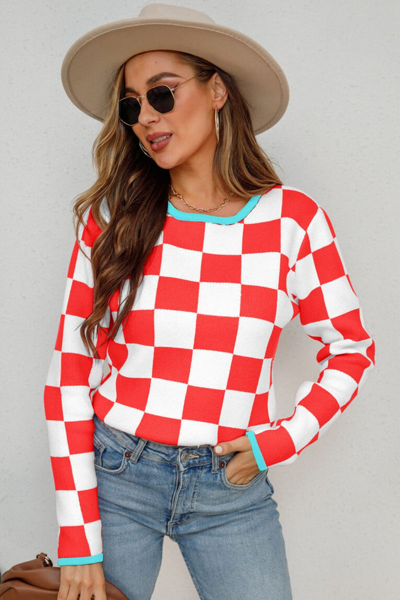 Checkered Round Neck Sweater