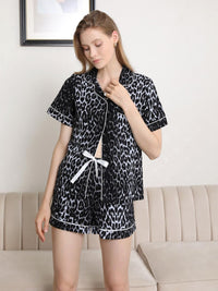 Lapel Collar Shirt and Shorts Pajama Set