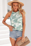 Camouflage Grecian Neck Sleeveless Top