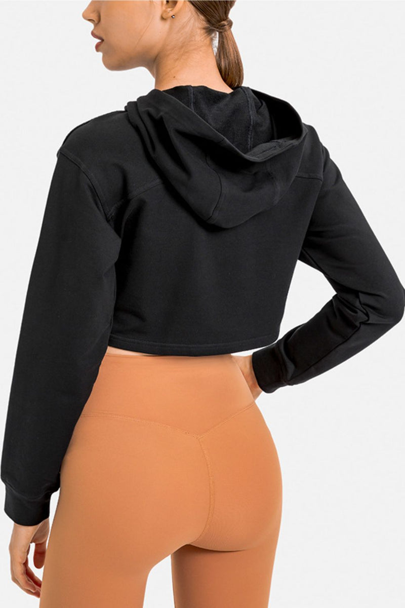 Long Sleeve Cropped Sports Hoodie - ONYX ASHE