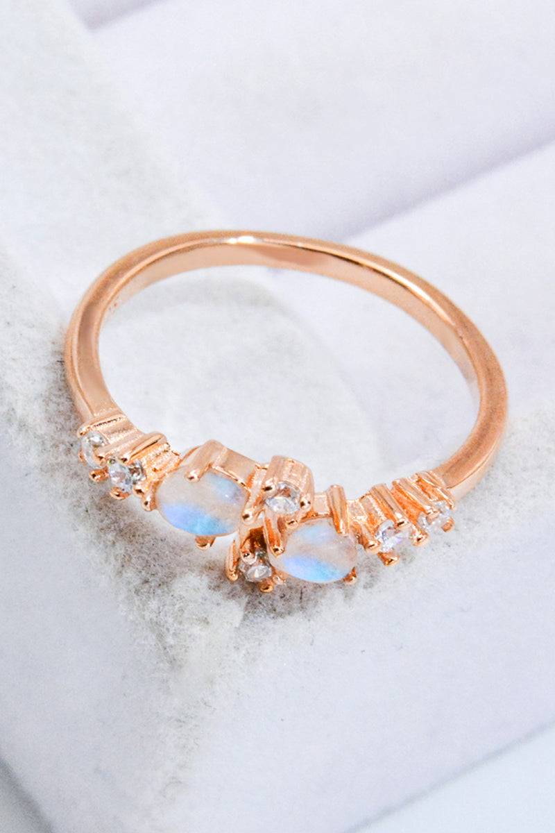 Natural Moonstone and Zircon Open Ring