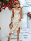 Floral Tie-Shoulder Sweetheart Neck Dress