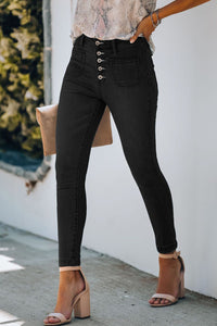 Button Fly Skinny Jeans with Pockets - ONYX ASHE