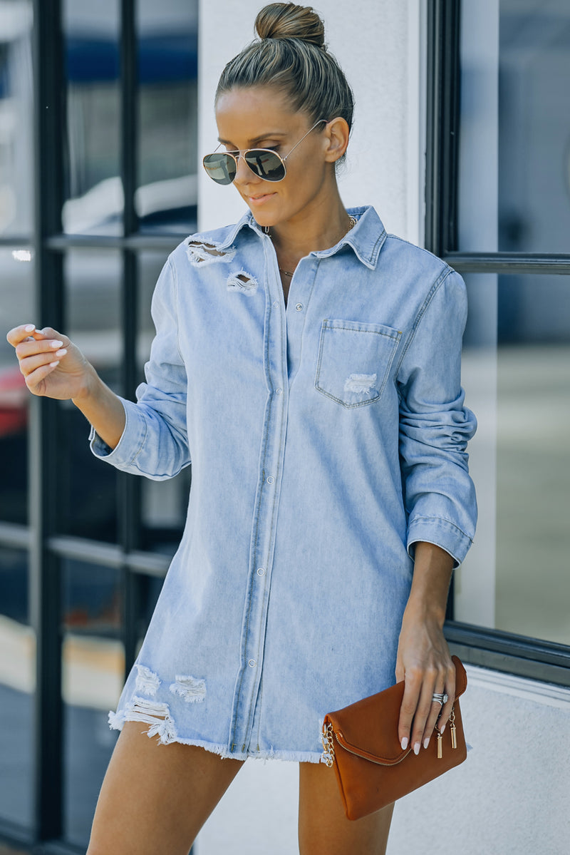 Distressed Snap Down Denim Jacket