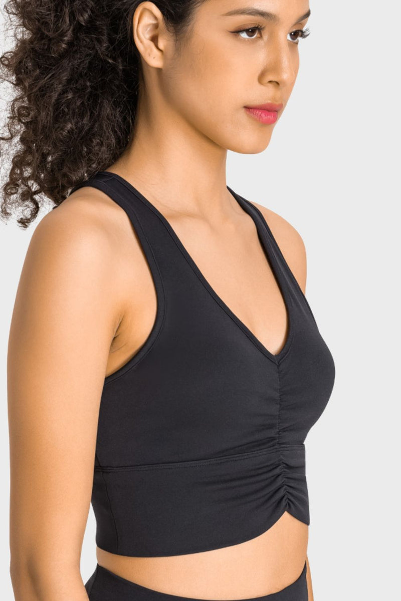 Gathered Detail Halter Neck Sports Bra - ONYX ASHE