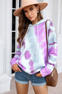 Dropped Sleeve Tie-dye Hoodie with Drawstring