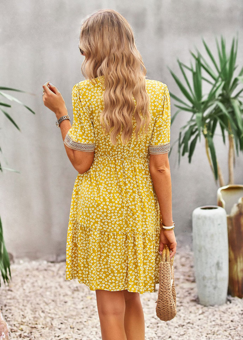 Floral Buttoned Puff Sleeve Dress