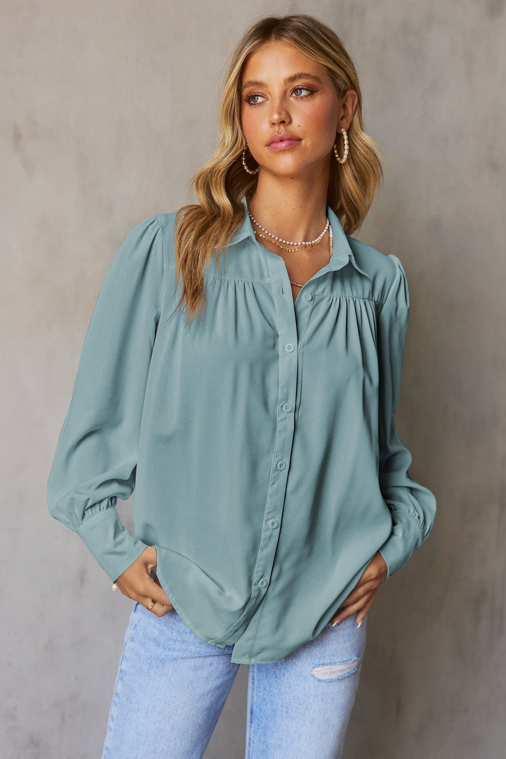 Gathered Detail Puff Sleeve Shirt