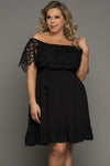 Plus Size Tassel Tie Spliced Lace Off-Shoulder Dress