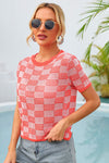 Checkered Short Sleeve Knit Top