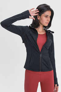 Drawstring Detail Zip Up Sports Jacket with Pockets - ONYX ASHE