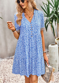 Floral Buttoned Puff Sleeve Dress