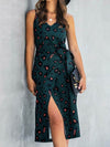 Printed Tie-Waist Spaghetti Strap Dress