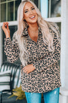 Leopard Drawstring Waist Jacket with Pockets