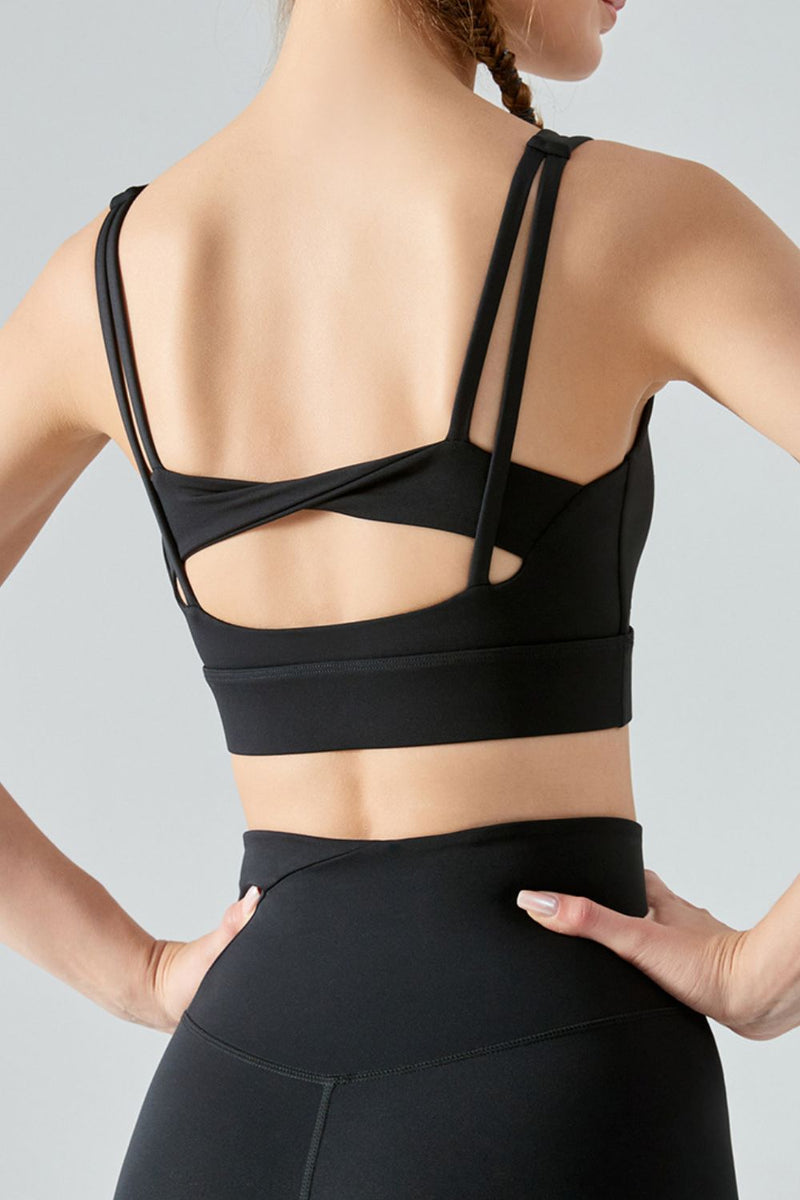 Faux Layered Twist Back Cutout Sports Bra - ONYX ASHE