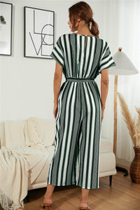 Striped V Neck Wide Leg Jumpsuit