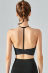 Ribbed Halter Neck Open Back Cropped Sports Cami - ONYX ASHE