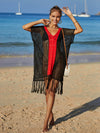 Contrast Fringe Trim Openwork Cover-Up Dress - ONYX ASHE