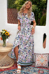 Floral Buttoned  Short Sleeve Maxi Dress