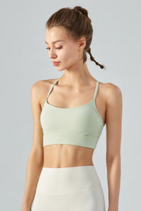 Ribbed Halter Neck Open Back Cropped Sports Cami - ONYX ASHE