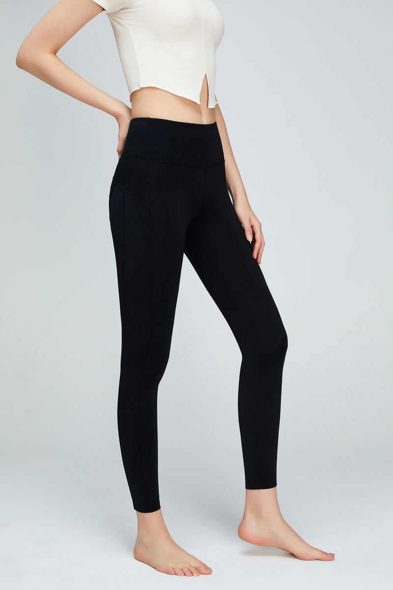 Seam Detail Wide Waistband Sports Leggings - ONYX ASHE