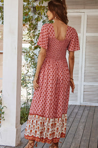 Bohemian Square Neck Flutter Sleeve Maxi Dress