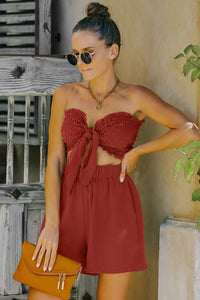 Smocked Frill Trim Tube Top and Shorts Set