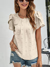 Swiss Dot Round Neck Petal Sleeve Top