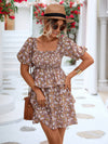 Floral Smocked Puff Sleeve Square Neck Layered Dress