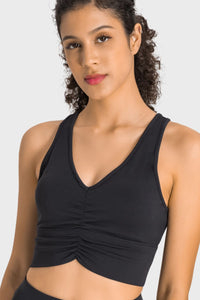 Gathered Detail Halter Neck Sports Bra - ONYX ASHE