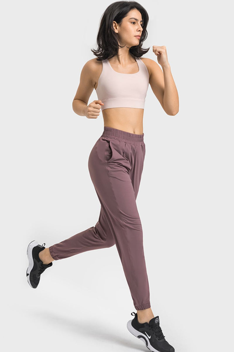 Elastic Waist Yoga Joggers with Pockets - ONYX ASHE