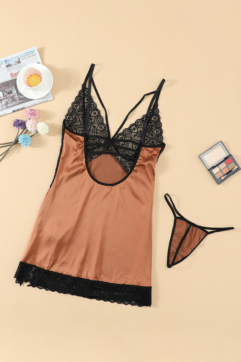 Lace Spice Satin Babydoll with Slit - ONYX ASHE