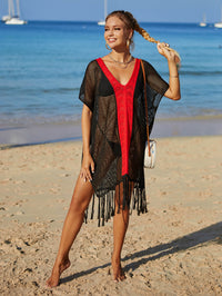 Contrast Fringe Trim Openwork Cover-Up Dress - ONYX ASHE