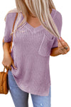 Side Slit V-Neck Short Sleeve Sweater