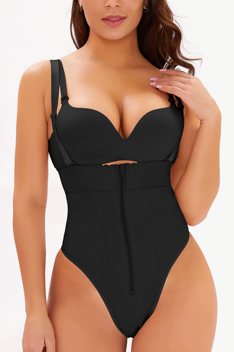 Full Size Adjustable Strap Zip-Up Shaping Bodysuit - ONYX ASHE