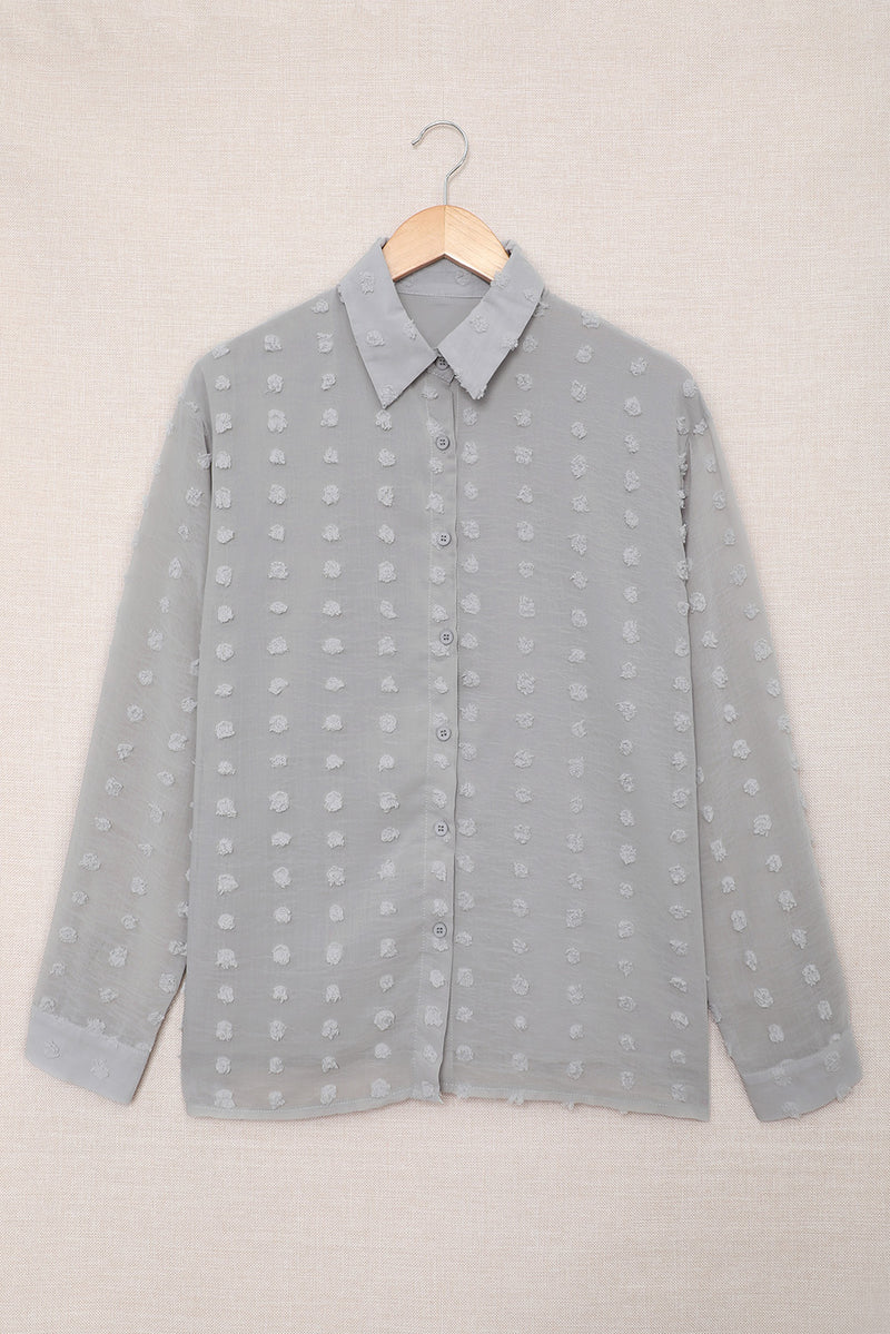 Swiss Dot Button-Up Long Sleeve Shirt