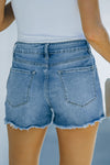 Frayed Hem Distressed Denim Shorts with Pockets - ONYX ASHE