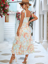 Floral Tie-Shoulder Sweetheart Neck Dress