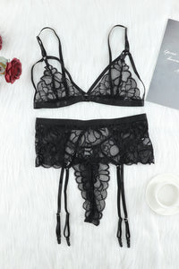 Strappy Three-Piece Lace Lingerie Set - ONYX ASHE