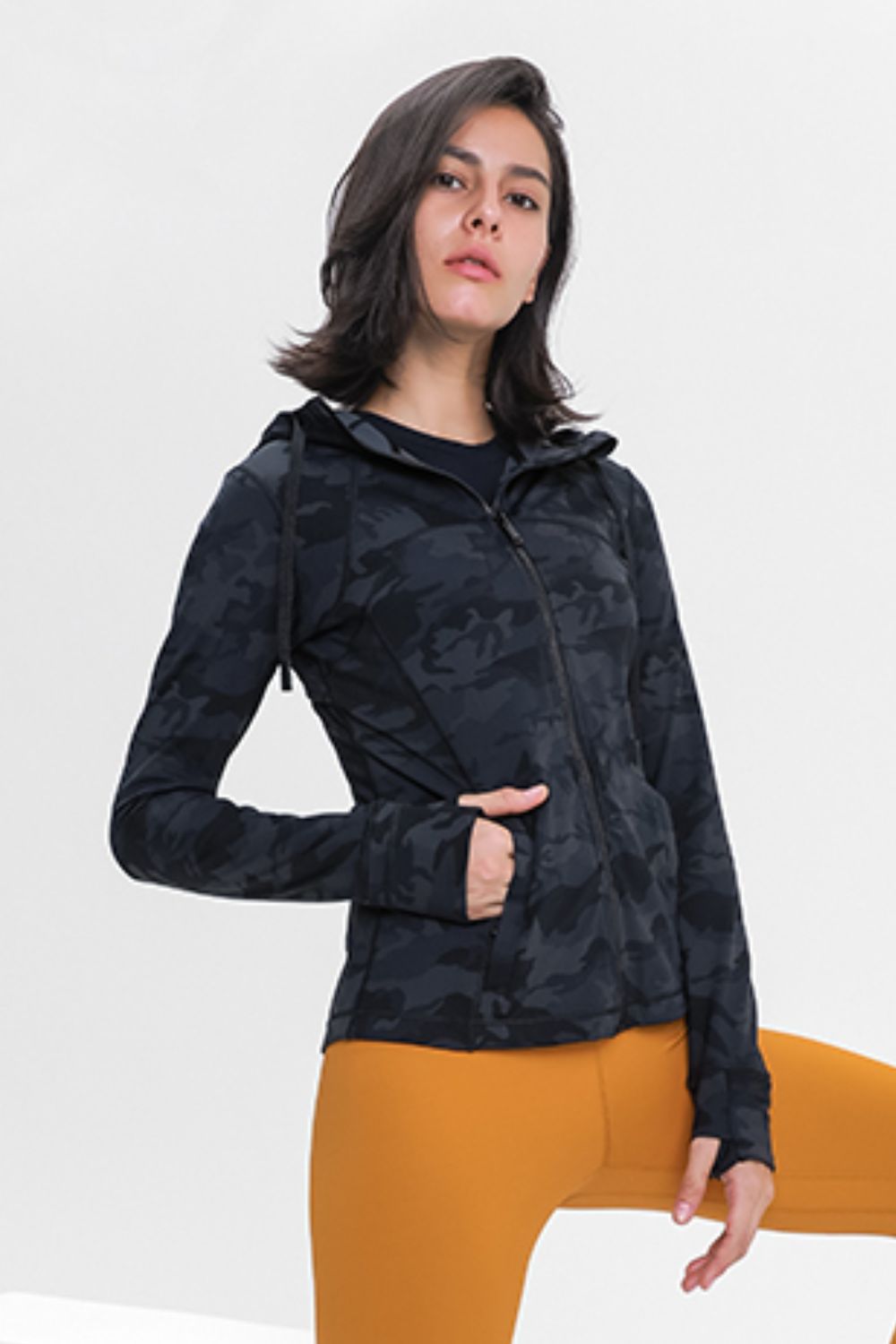 Drawstring Detail Zip Up Sports Jacket with Pockets - ONYX ASHE