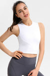 Ribbed Crisscross Round Neck Cropped Sports Tank - ONYX ASHE