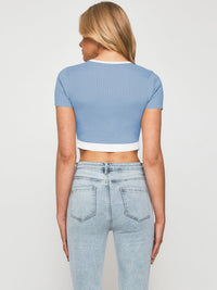 Contrast Trim Pointed Hem Ribbed Crop Top