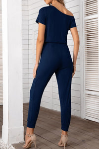 Asymmetrical Neck Short Sleeve Jumpsuit