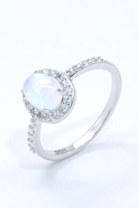 925 Sterling Silver Natural Moonstone Halo Ring