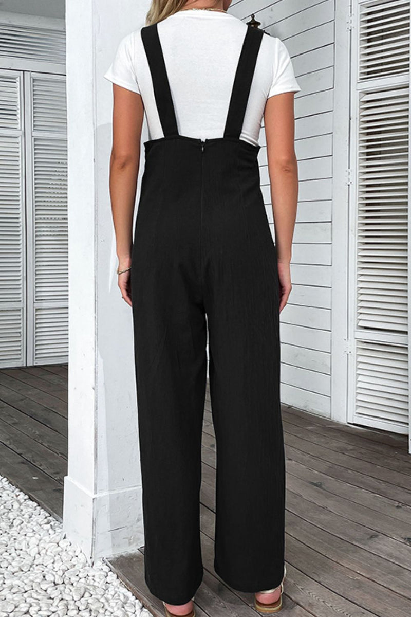 Light Up Your Life Buttoned Straight Leg Overalls - ONYX ASHE