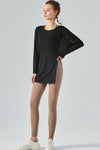 Round Neck Slit Sheer Tunic Sports Top - ONYX ASHE